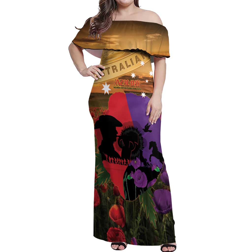 Australia ANZAC Day Off Shoulder Maxi Dress Australian Army Animals Lest We Forget