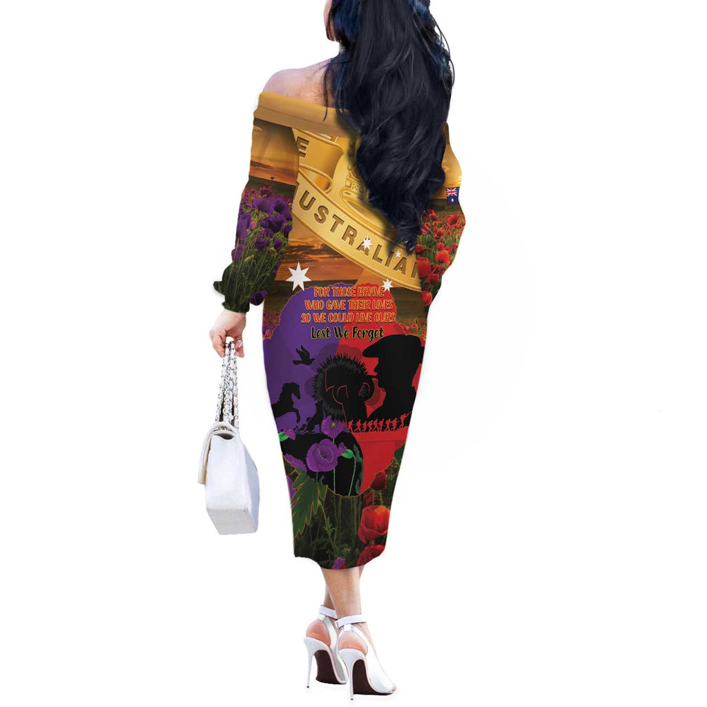 Australia ANZAC Day Off The Shoulder Long Sleeve Dress Australian Army Animals Lest We Forget