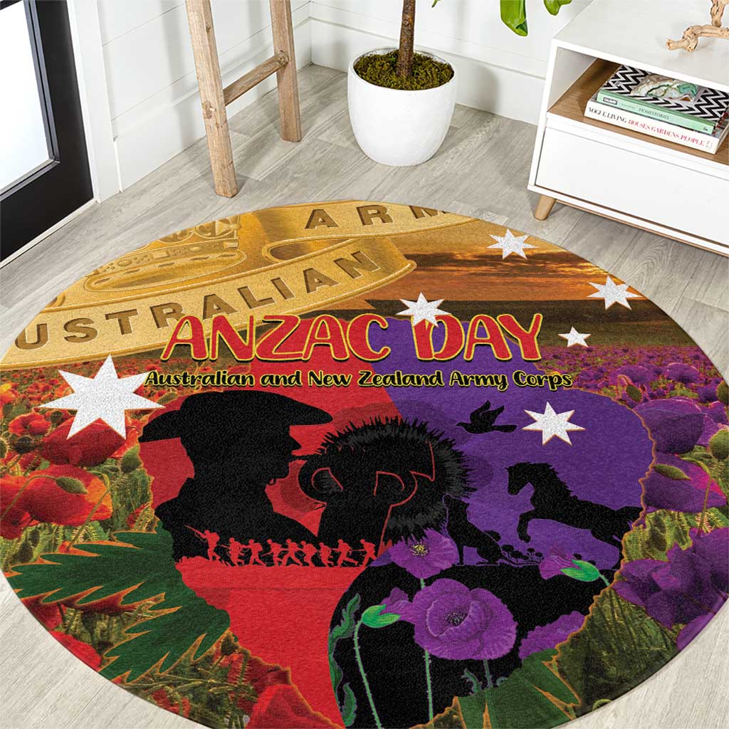 Australia ANZAC Day Round Carpet Australian Army Animals Lest We Forget