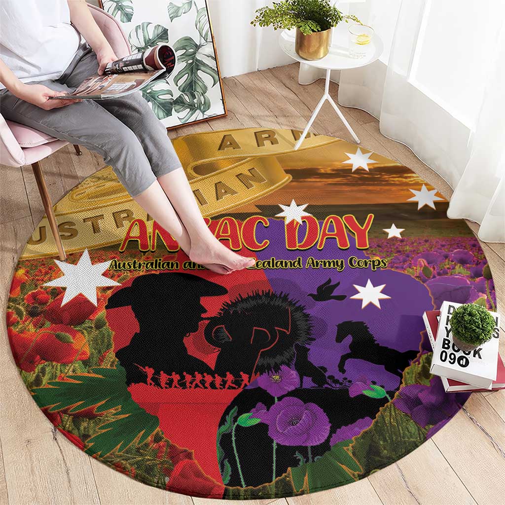 Australia ANZAC Day Round Carpet Australian Army Animals Lest We Forget