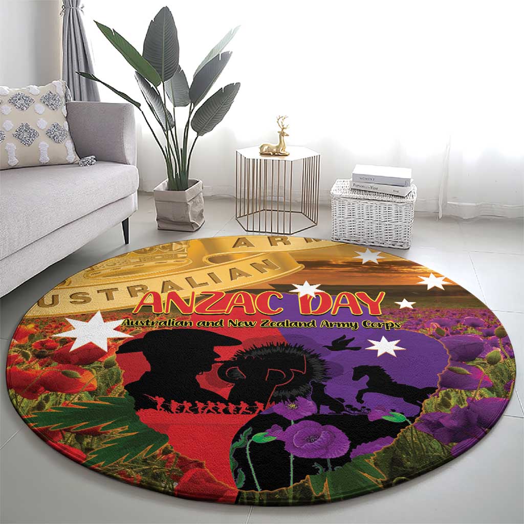 Australia ANZAC Day Round Carpet Australian Army Animals Lest We Forget