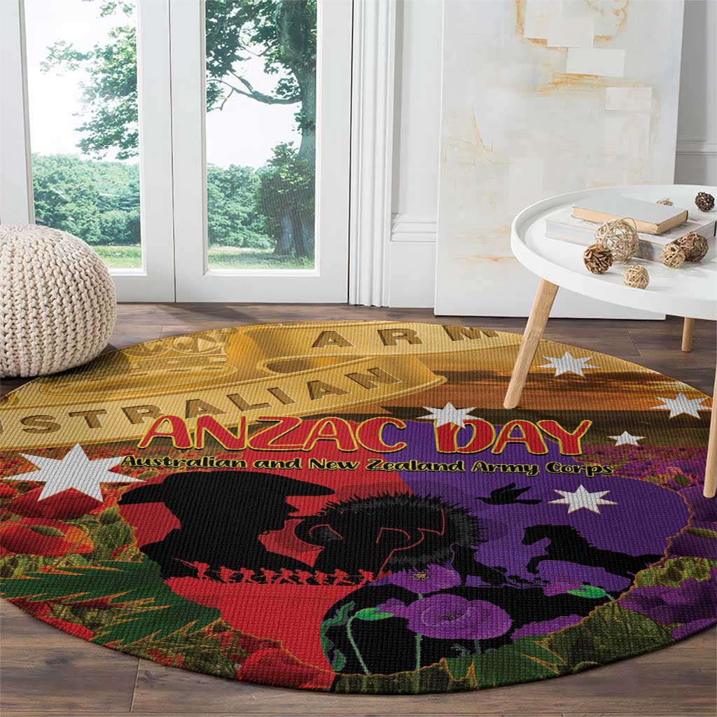 Australia ANZAC Day Round Carpet Australian Army Animals Lest We Forget