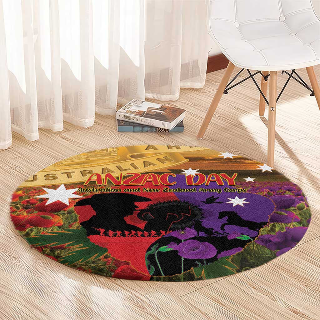 Australia ANZAC Day Round Carpet Australian Army Animals Lest We Forget