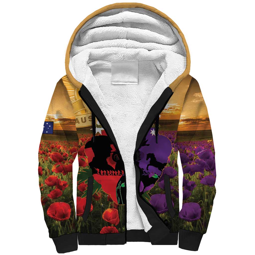 Australia ANZAC Day Sherpa Hoodie Australian Army Animals Lest We Forget