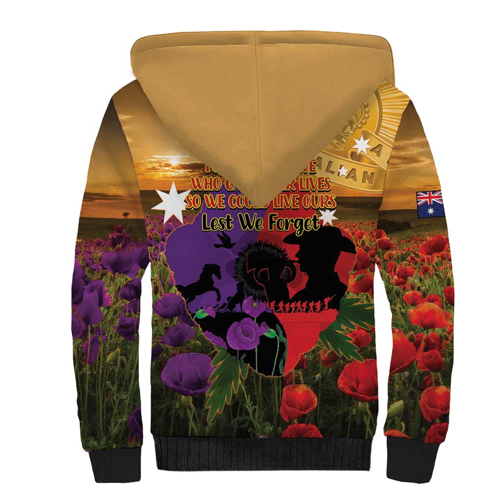 Australia ANZAC Day Sherpa Hoodie Australian Army Animals Lest We Forget