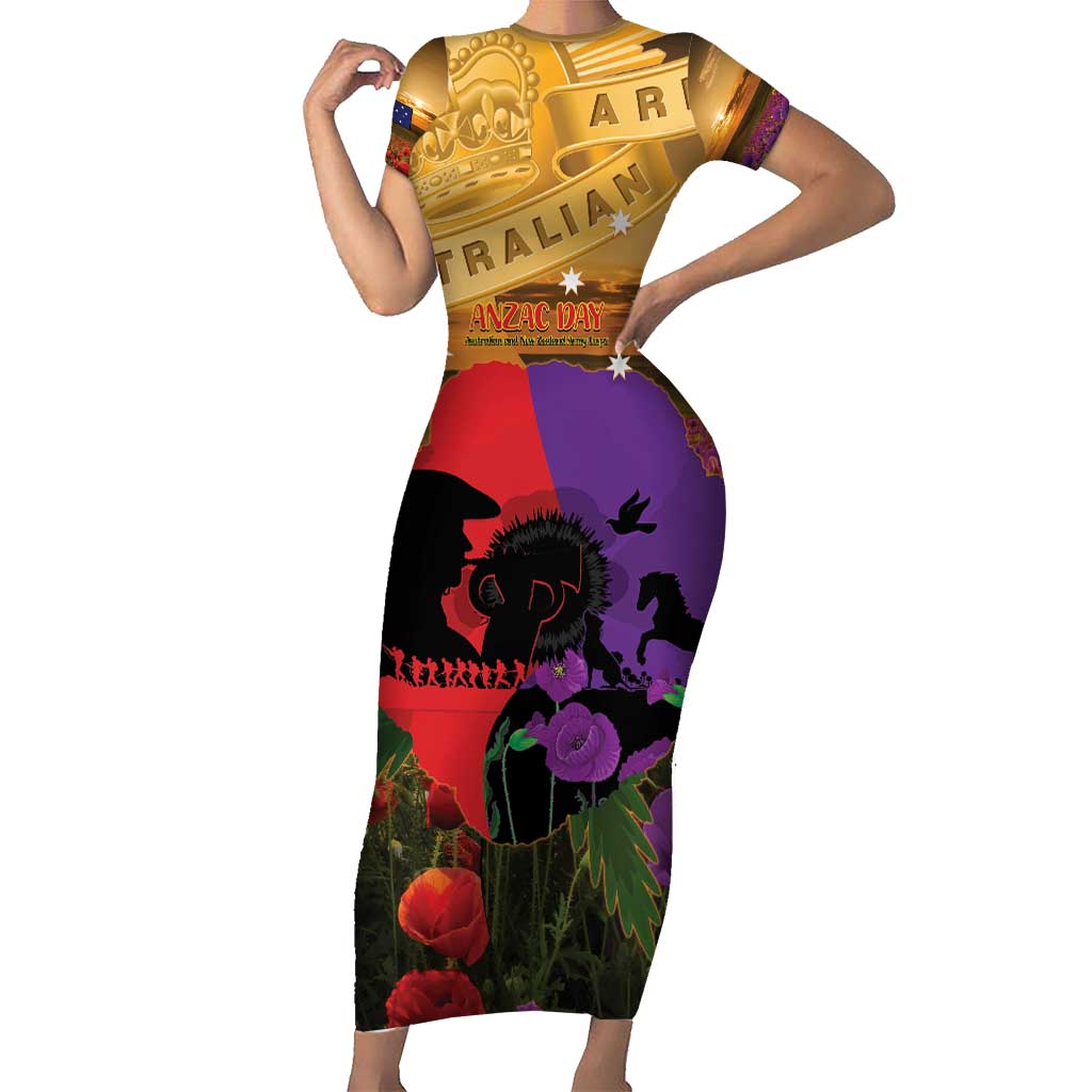 Australia ANZAC Day Short Sleeve Bodycon Dress Australian Army Animals Lest We Forget