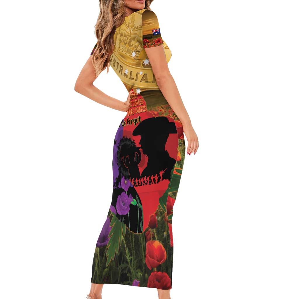 Australia ANZAC Day Short Sleeve Bodycon Dress Australian Army Animals Lest We Forget