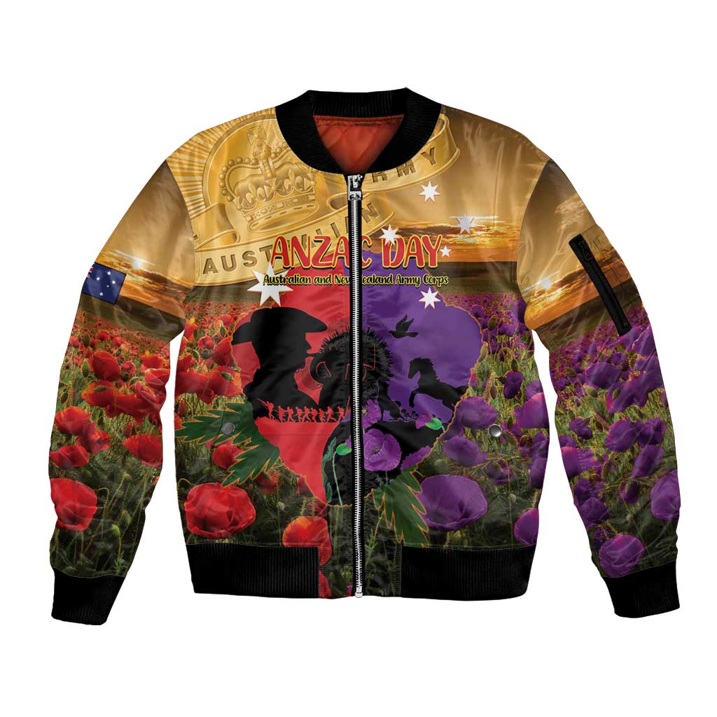 Australia ANZAC Day Sleeve Zip Bomber Jacket Australian Army Animals Lest We Forget