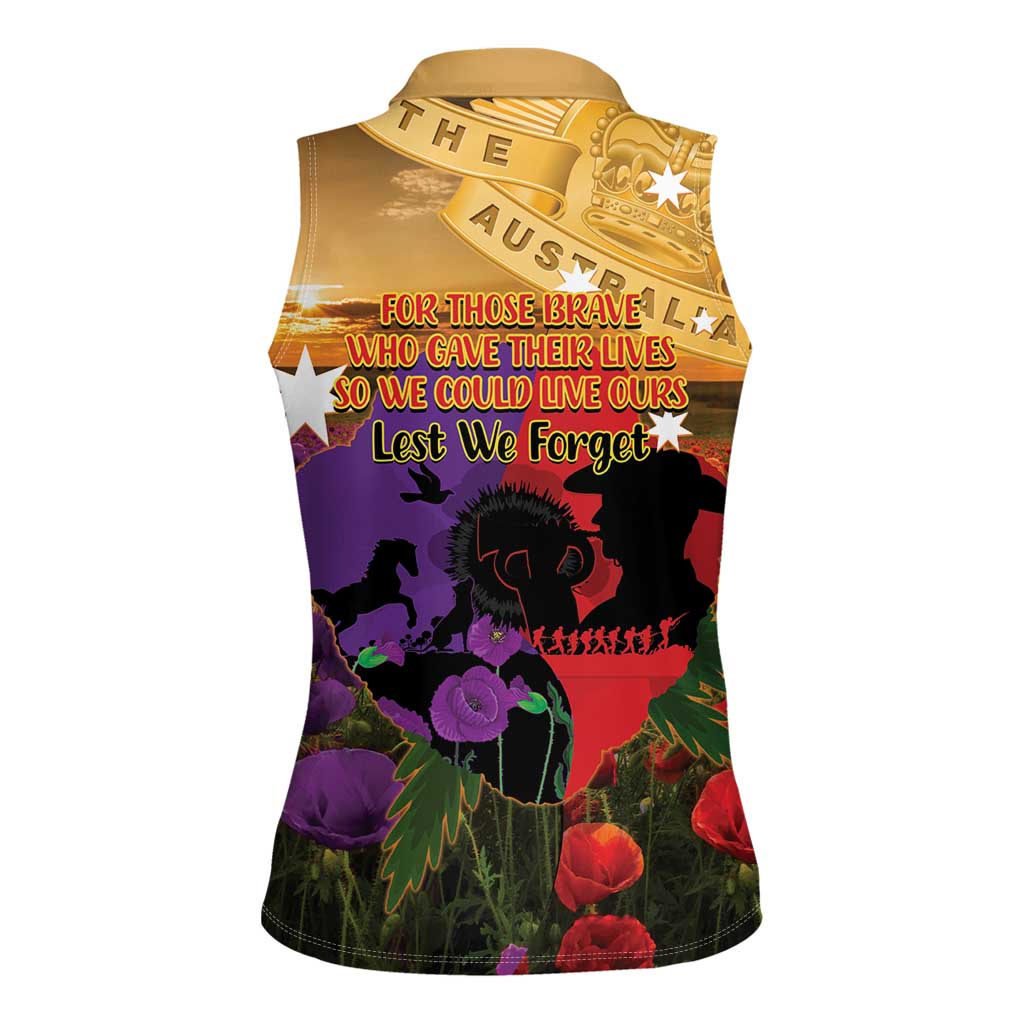 Australia ANZAC Day Women Sleeveless Polo Shirt Australian Army Animals Lest We Forget