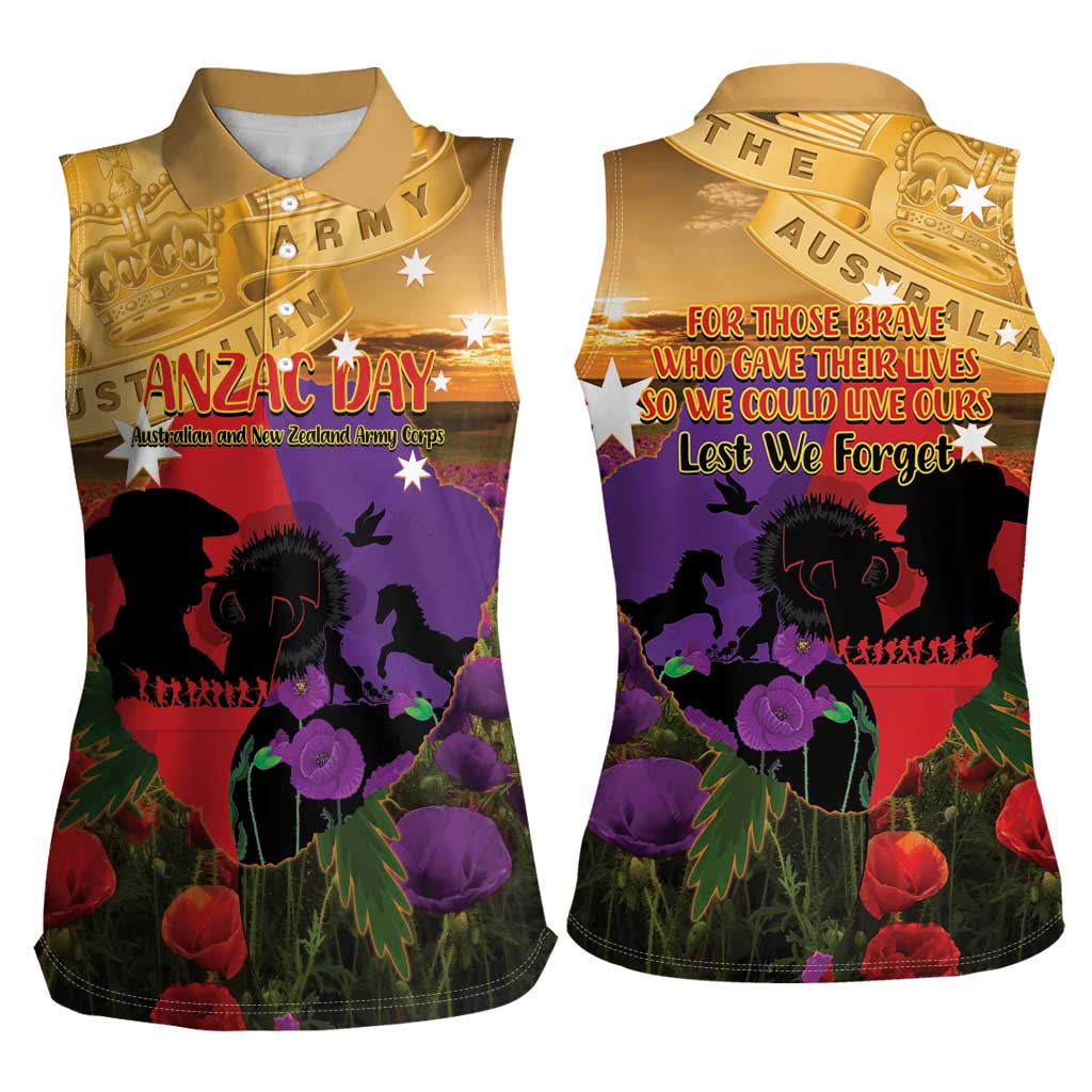 Australia ANZAC Day Women Sleeveless Polo Shirt Australian Army Animals Lest We Forget