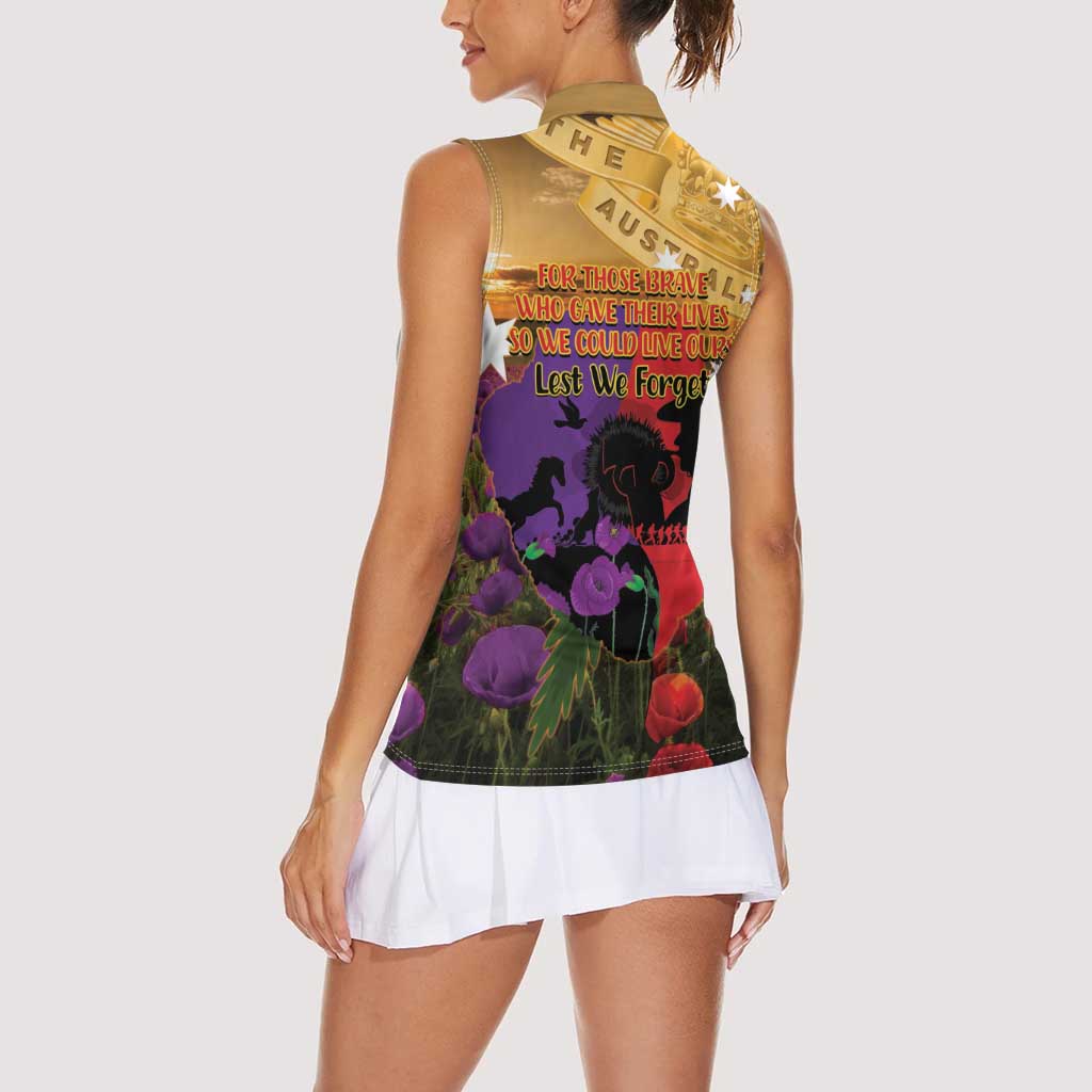 Australia ANZAC Day Women Sleeveless Polo Shirt Australian Army Animals Lest We Forget