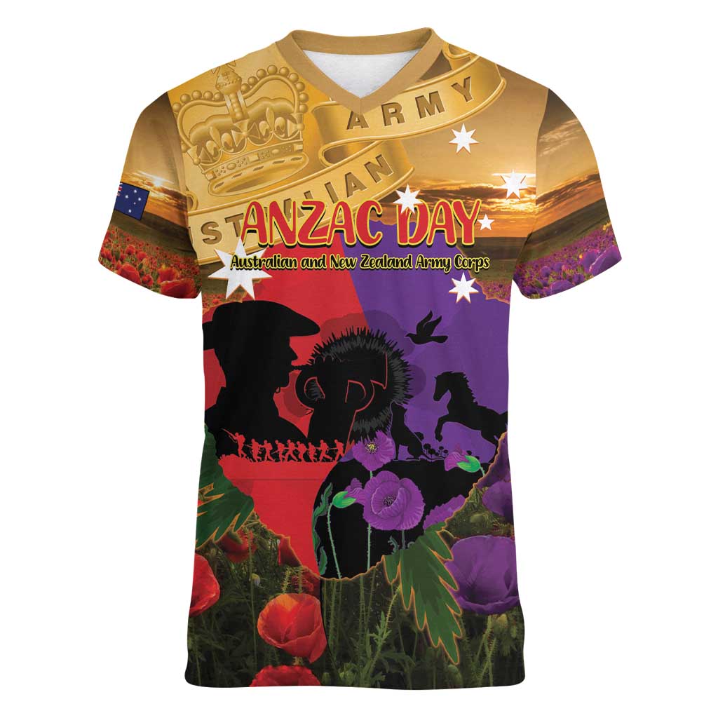 Australia ANZAC Day Women V-Neck T-Shirt Australian Army Animals Lest We Forget