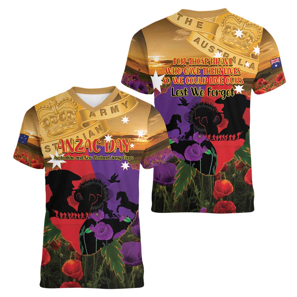 Australia ANZAC Day Women V-Neck T-Shirt Australian Army Animals Lest We Forget