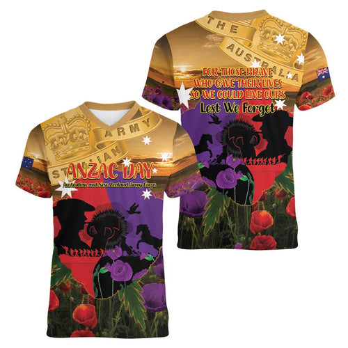 Australia ANZAC Day Women V-Neck T-Shirt Australian Army Animals Lest We Forget