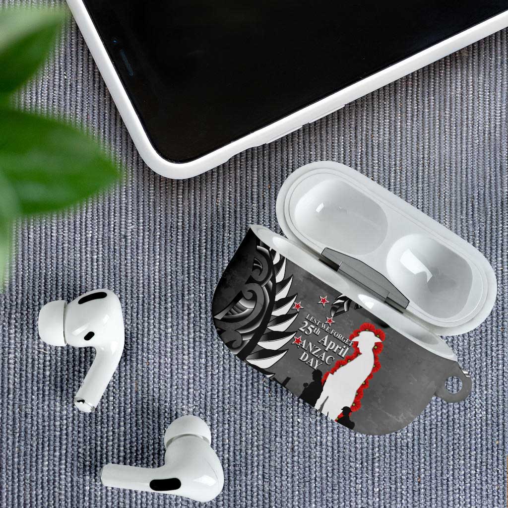New Zealand ANZAC Day AirPods Case 25th April Silver Fern With Poppy - Aussie Hoodie