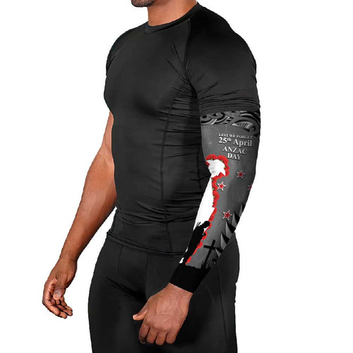 New Zealand ANZAC Day Arm Sleeves 25th April Silver Fern With Poppy - Aussie Hoodie