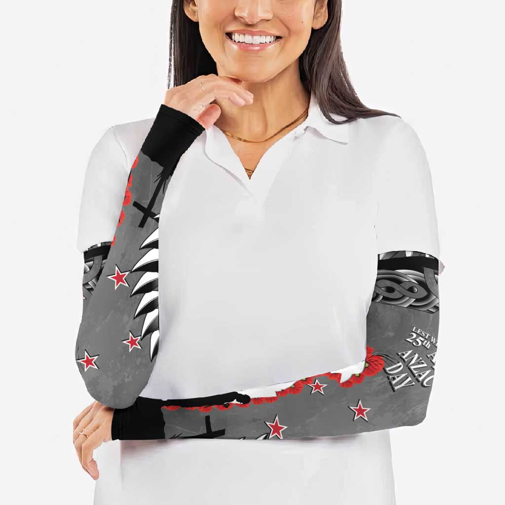 New Zealand ANZAC Day Arm Sleeves 25th April Silver Fern With Poppy - Aussie Hoodie