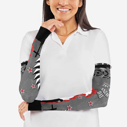 New Zealand ANZAC Day Arm Sleeves 25th April Silver Fern With Poppy - Aussie Hoodie