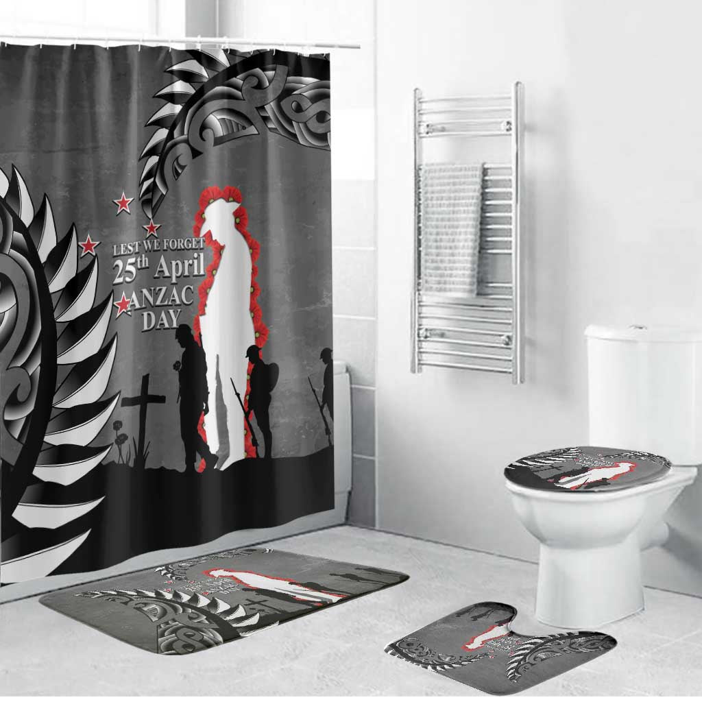 New Zealand ANZAC Day Bathroom Set 25th April Silver Fern With Poppy - Aussie Hoodie
