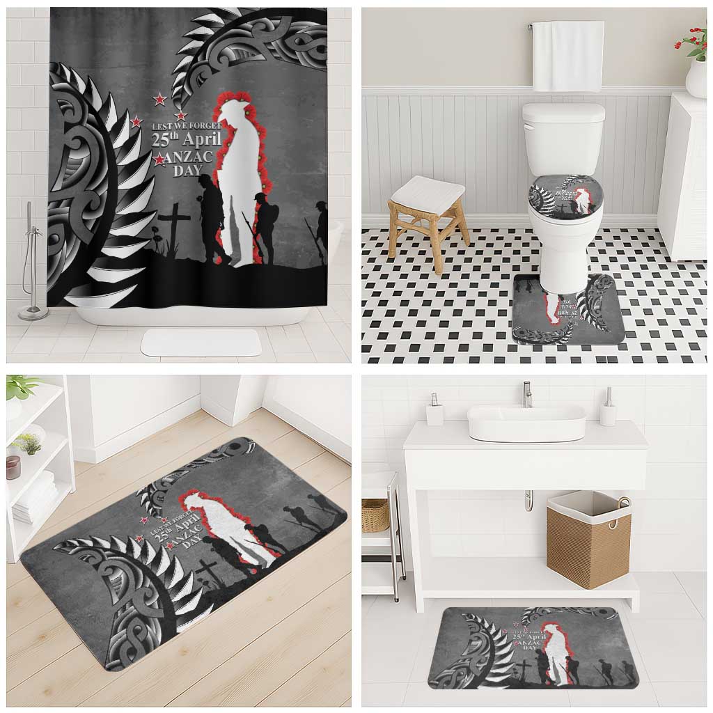 New Zealand ANZAC Day Bathroom Set 25th April Silver Fern With Poppy - Aussie Hoodie