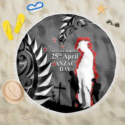 New Zealand ANZAC Day Beach Blanket 25th April Silver Fern With Poppy