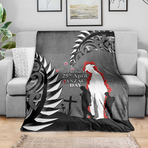 New Zealand ANZAC Day Blanket 25th April Silver Fern With Poppy