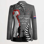 New Zealand ANZAC Day Blazer 25th April Silver Fern With Poppy - Aussie Hoodie