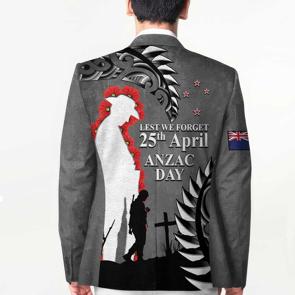 New Zealand ANZAC Day Blazer 25th April Silver Fern With Poppy - Aussie Hoodie