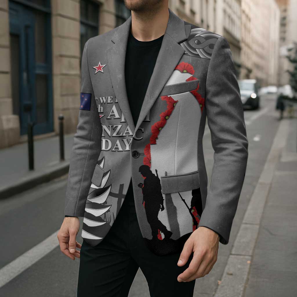 New Zealand ANZAC Day Blazer 25th April Silver Fern With Poppy - Aussie Hoodie