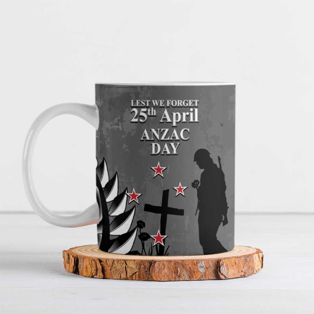 New Zealand ANZAC Day Ceramic Mug 25th April Silver Fern With Poppy - Aussie Hoodie