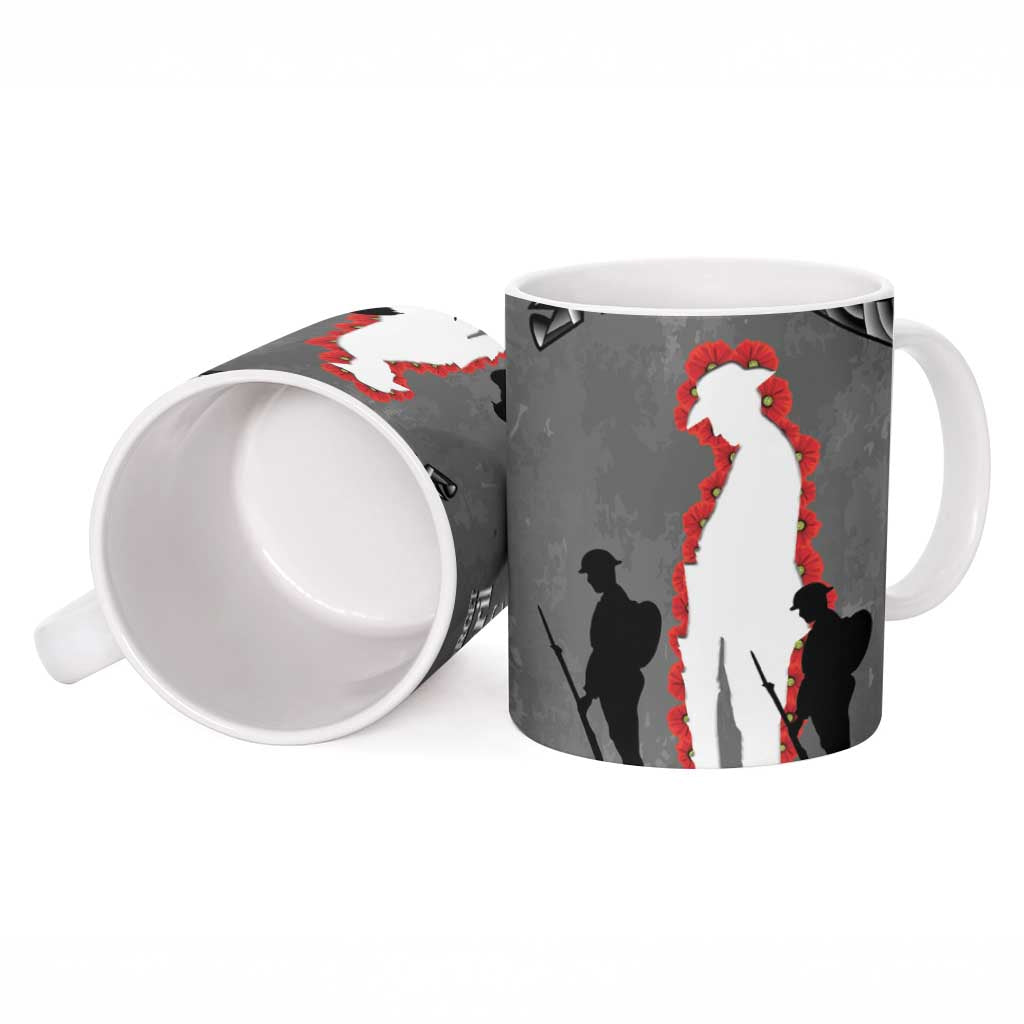 New Zealand ANZAC Day Ceramic Mug 25th April Silver Fern With Poppy - Aussie Hoodie