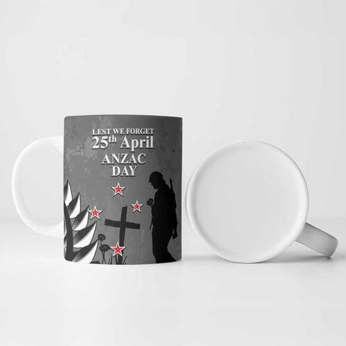 New Zealand ANZAC Day Ceramic Mug 25th April Silver Fern With Poppy - Aussie Hoodie