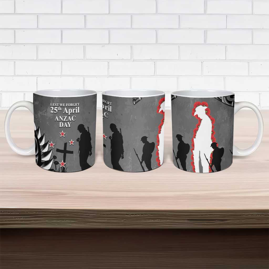 New Zealand ANZAC Day Ceramic Mug 25th April Silver Fern With Poppy - Aussie Hoodie
