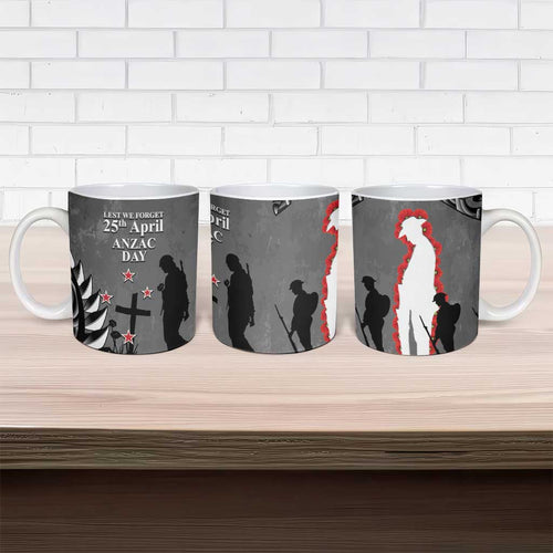 New Zealand ANZAC Day Ceramic Mug 25th April Silver Fern With Poppy - Aussie Hoodie