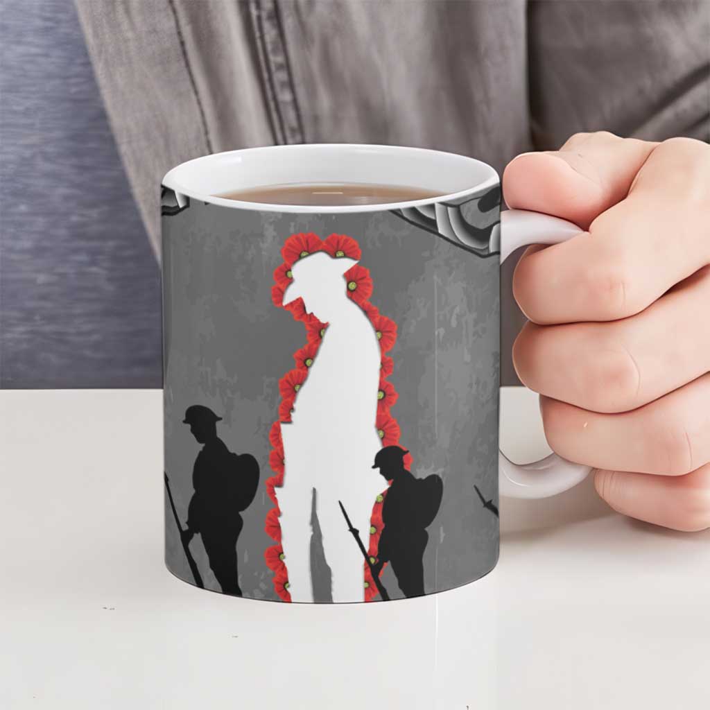 New Zealand ANZAC Day Ceramic Mug 25th April Silver Fern With Poppy - Aussie Hoodie