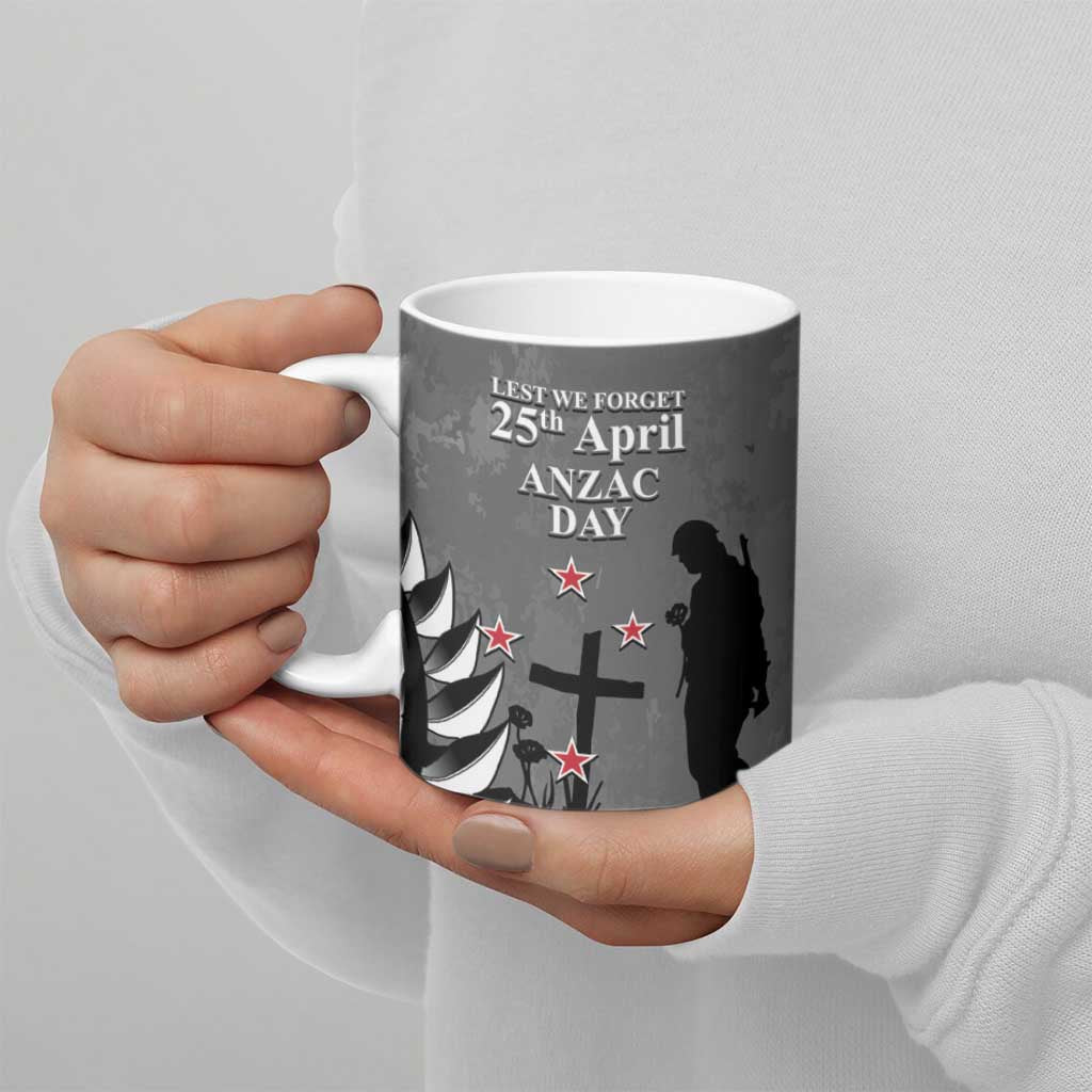 New Zealand ANZAC Day Ceramic Mug 25th April Silver Fern With Poppy - Aussie Hoodie