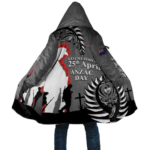 New Zealand ANZAC Day Cloak 25th April Silver Fern With Poppy - Aussie Hoodie