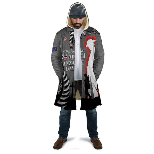 New Zealand ANZAC Day Cloak 25th April Silver Fern With Poppy - Aussie Hoodie