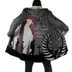 New Zealand ANZAC Day Cloak 25th April Silver Fern With Poppy - Aussie Hoodie