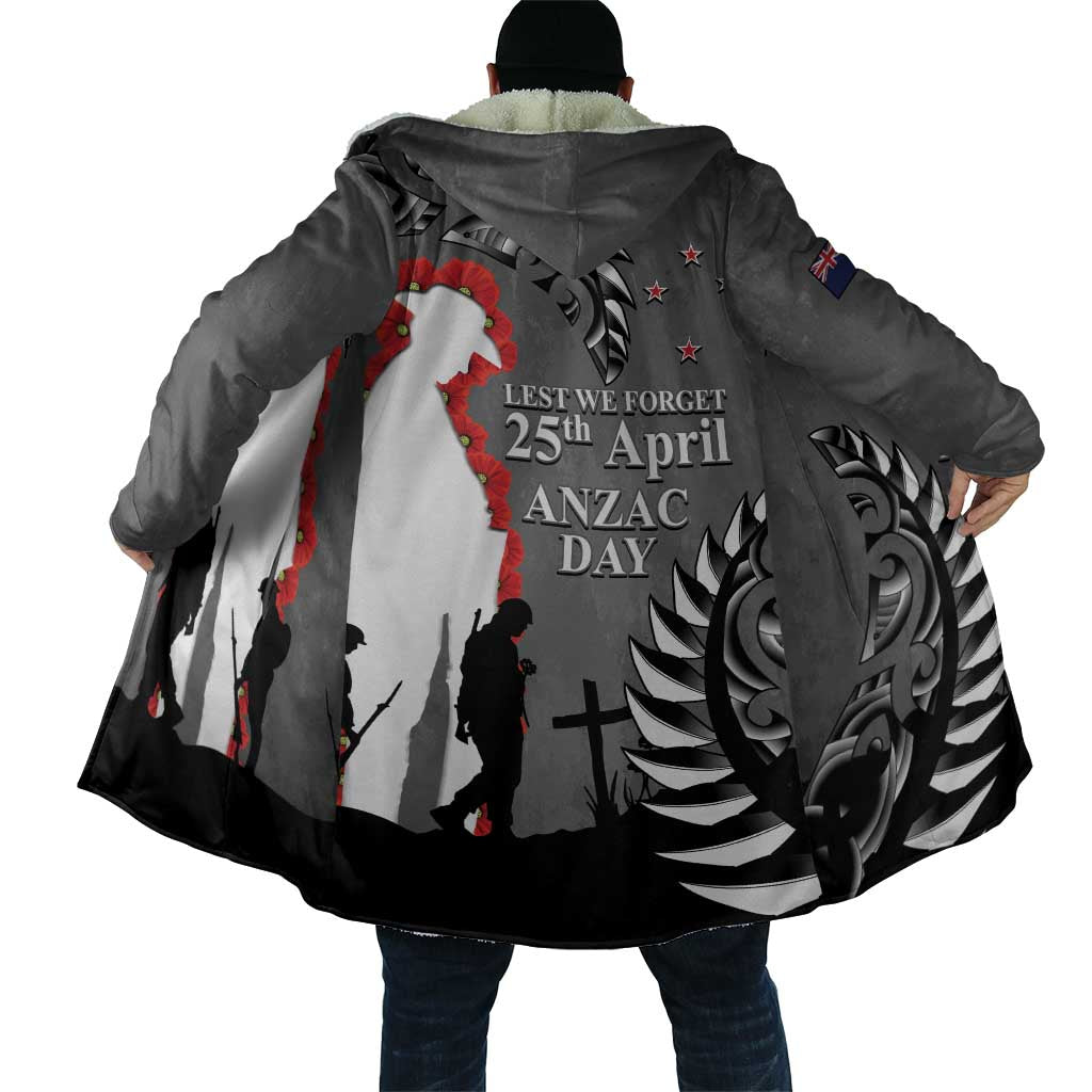 New Zealand ANZAC Day Cloak 25th April Silver Fern With Poppy - Aussie Hoodie
