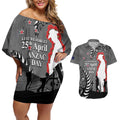 New Zealand ANZAC Day Couples Matching Off Shoulder Short Dress and Hawaiian Shirt 25th April Silver Fern With Poppy