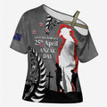 New Zealand ANZAC Day Cross Shoulder Shirt 25th April Silver Fern With Poppy - Aussie Hoodie