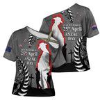 New Zealand ANZAC Day Cross Shoulder Shirt 25th April Silver Fern With Poppy - Aussie Hoodie