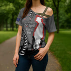 New Zealand ANZAC Day Cross Shoulder Shirt 25th April Silver Fern With Poppy - Aussie Hoodie