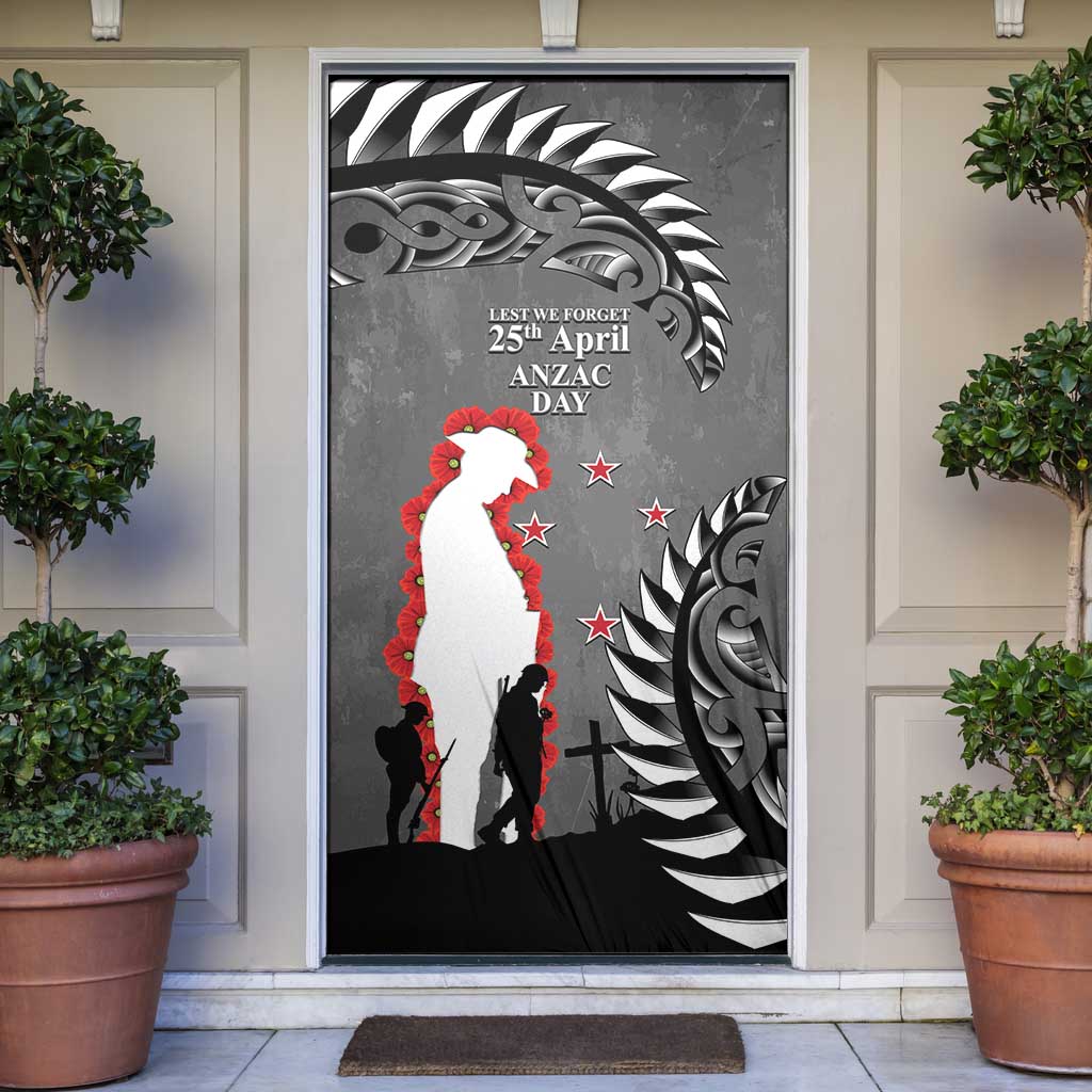 New Zealand ANZAC Day Door Cover 25th April Silver Fern With Poppy - Aussie Hoodie