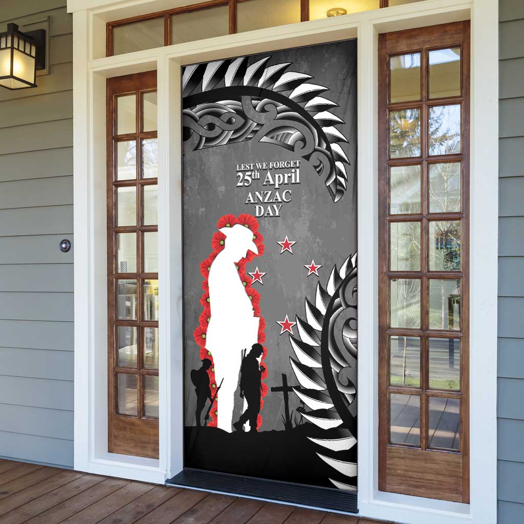 New Zealand ANZAC Day Door Cover 25th April Silver Fern With Poppy - Aussie Hoodie
