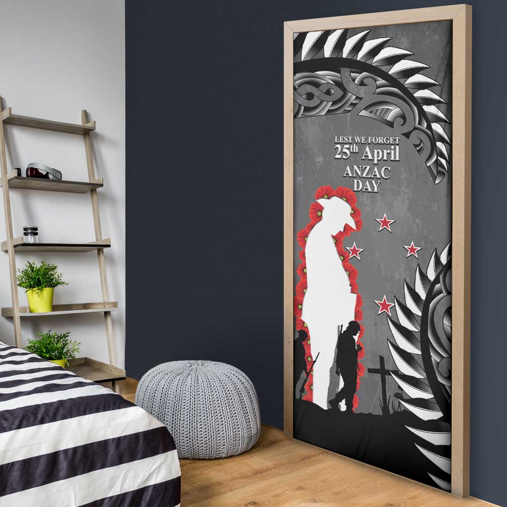 New Zealand ANZAC Day Door Cover 25th April Silver Fern With Poppy - Aussie Hoodie