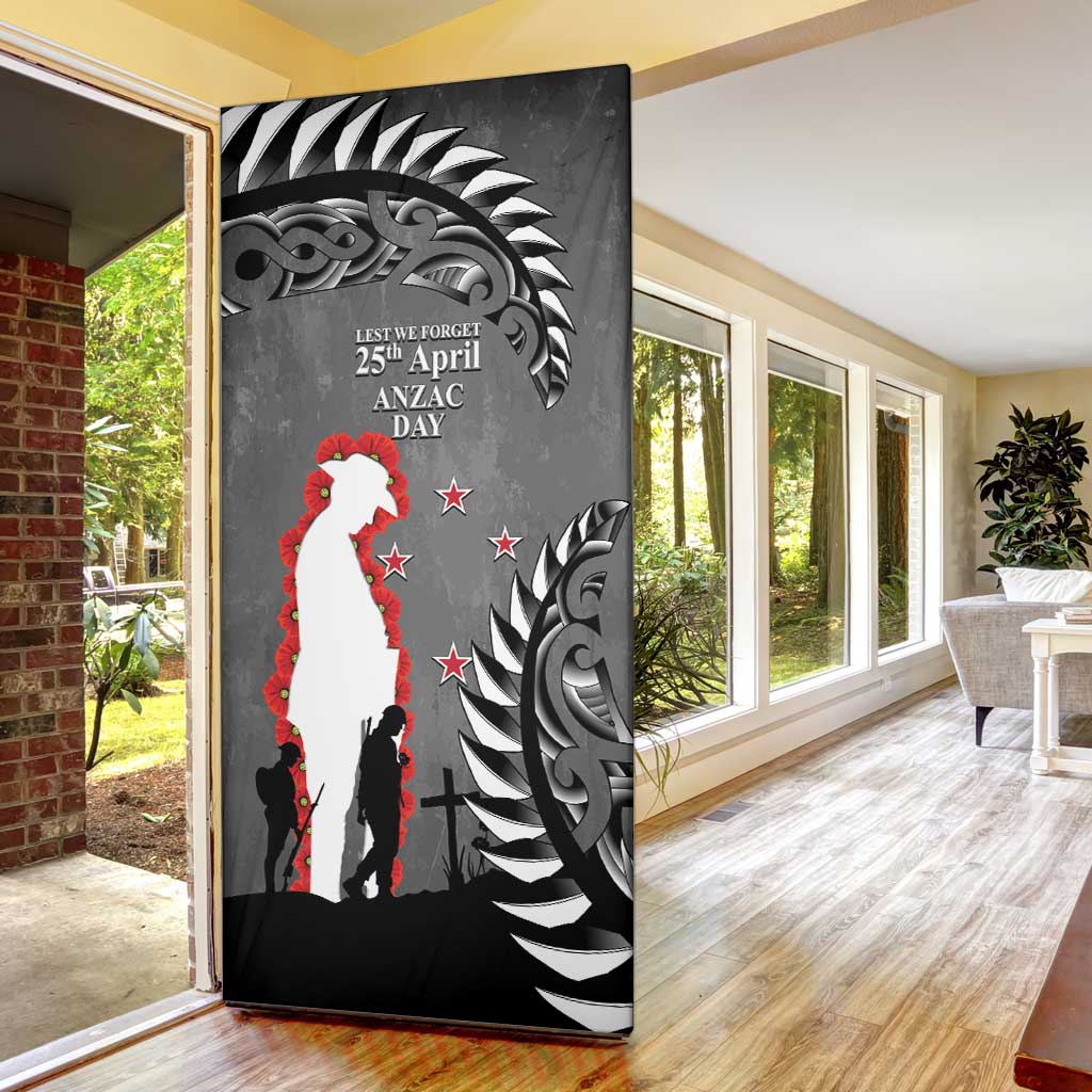 New Zealand ANZAC Day Door Cover 25th April Silver Fern With Poppy - Aussie Hoodie
