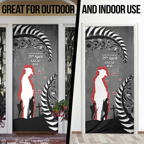 New Zealand ANZAC Day Door Cover 25th April Silver Fern With Poppy - Aussie Hoodie