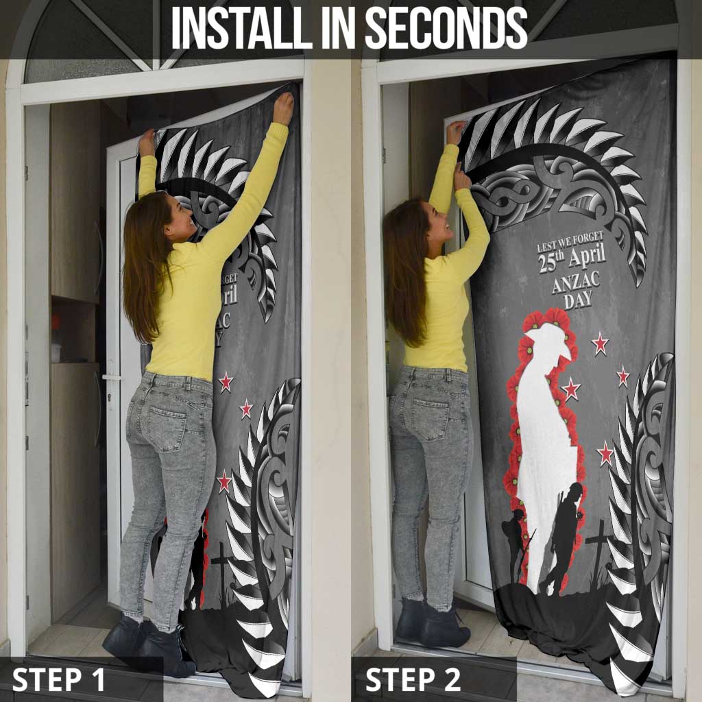 New Zealand ANZAC Day Door Cover 25th April Silver Fern With Poppy - Aussie Hoodie